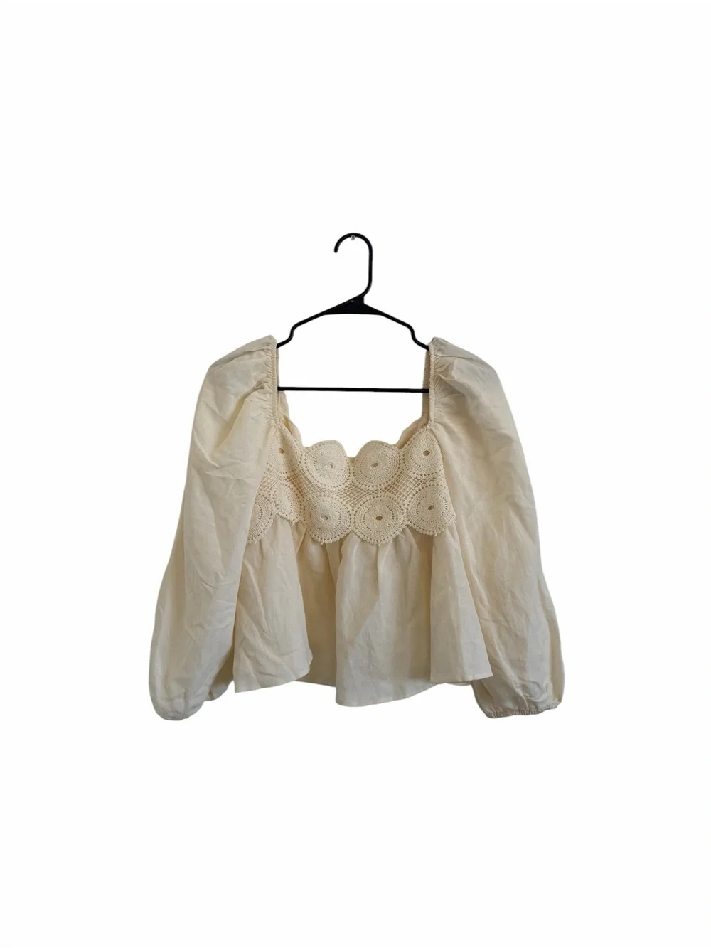 Anthropologie Baby Doll Crochet Puff Sleeve Top